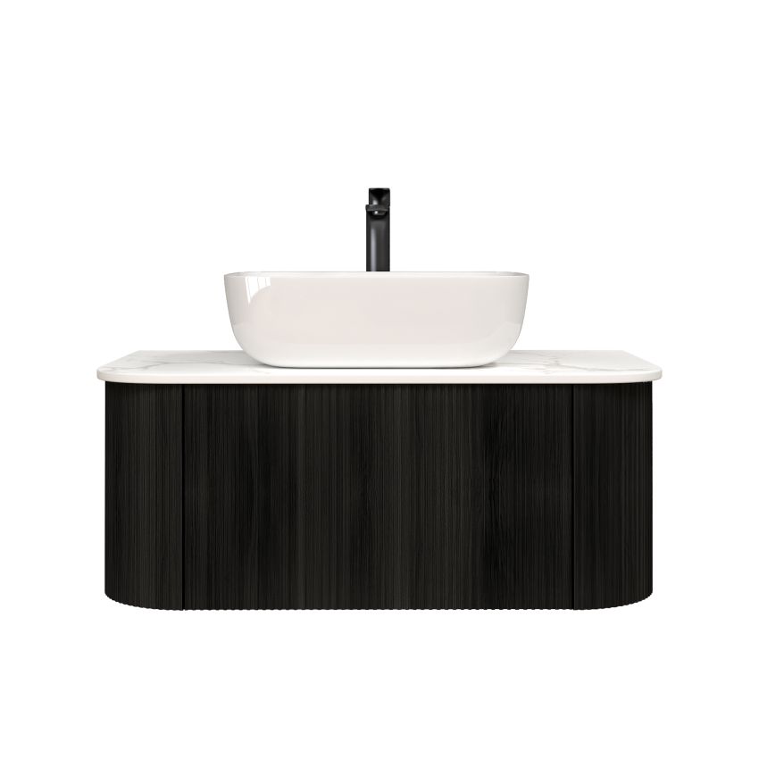 900mm Bottega Oak Wall Hung Bathroom Vanity with Curved Edge and V-Grooved Design MDF Cabinet Only