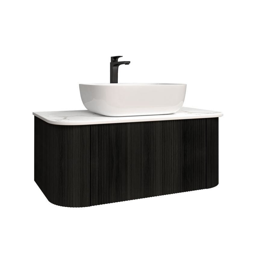 900mm Bottega Oak Wall Hung Bathroom Vanity with Curved Edge and V-Grooved Design MDF Cabinet Only