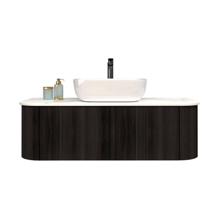 1200mm Bottega Oak Wall Hung Bathroom Vanity with Curved Edge and V-Grooved Design MDF Cabinet Only