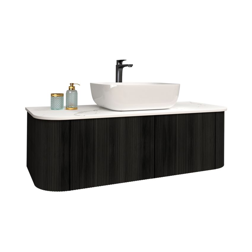 1200mm Bottega Oak Wall Hung Bathroom Vanity with Curved Edge and V-Grooved Design MDF Cabinet Only