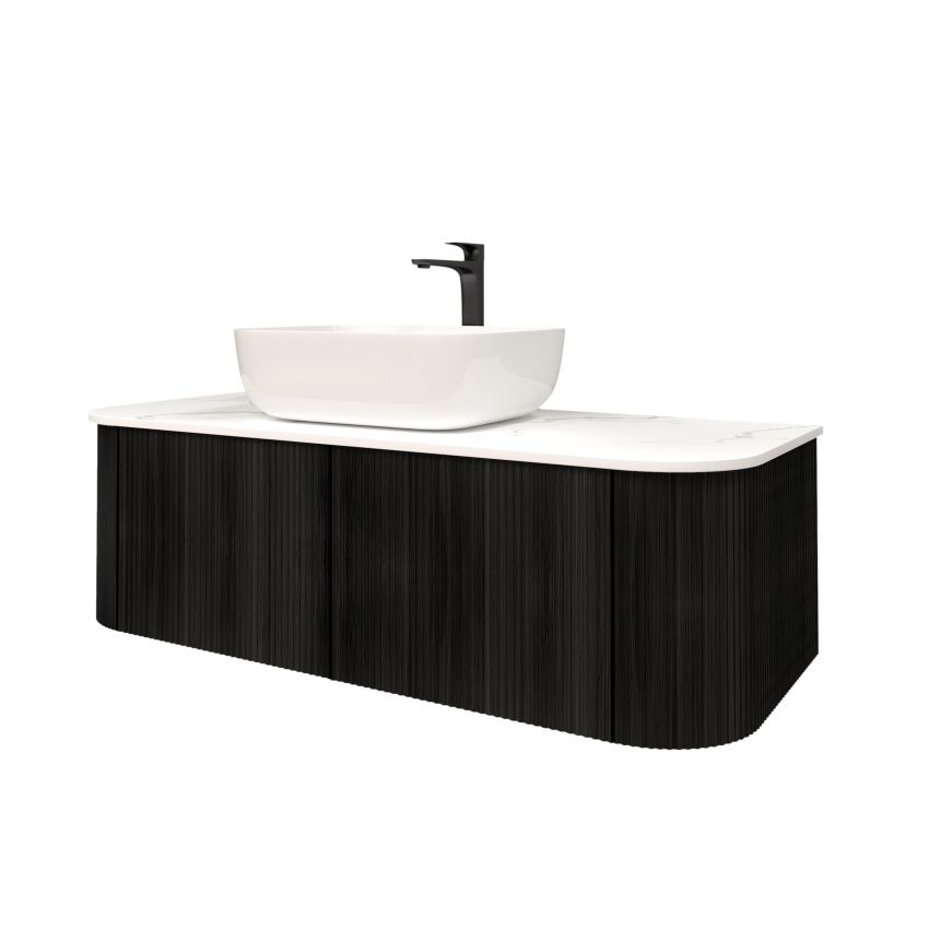1200mm Bottega Oak Wall Hung Bathroom Vanity with Curved Edge and V-Grooved Design MDF Cabinet Only
