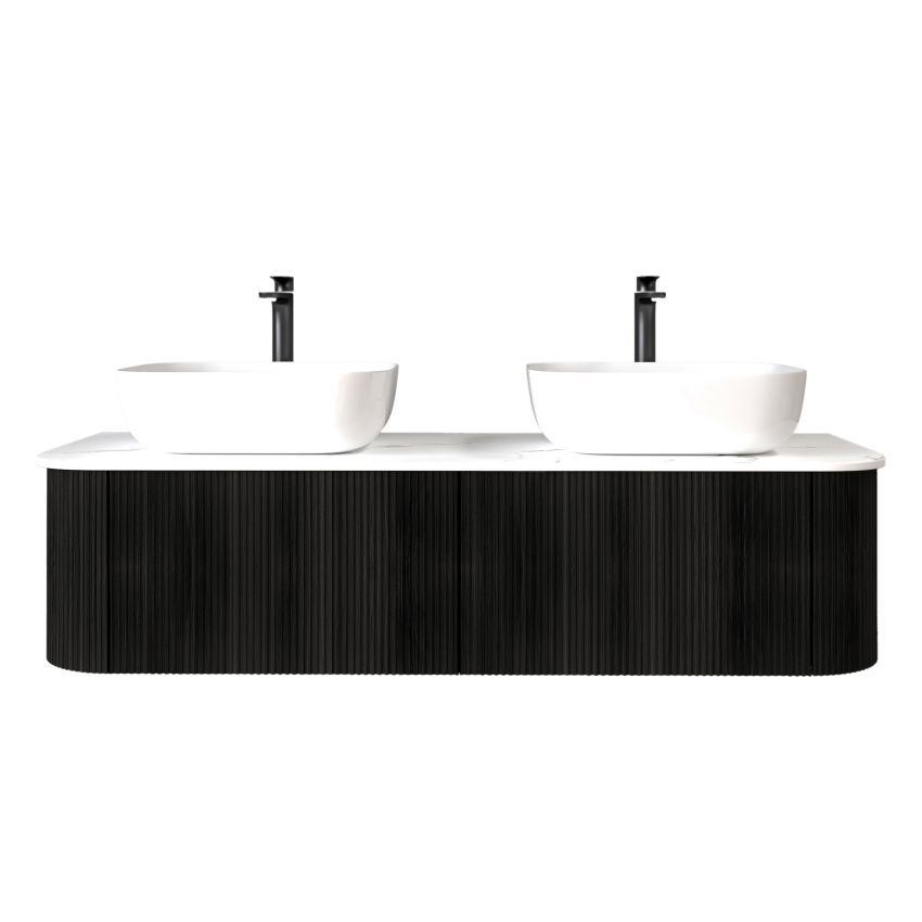 1500mm Bottega Oak Wall Hung Bathroom Vanity with Curved Edge and V-Grooved Design MDF Cabinet Only