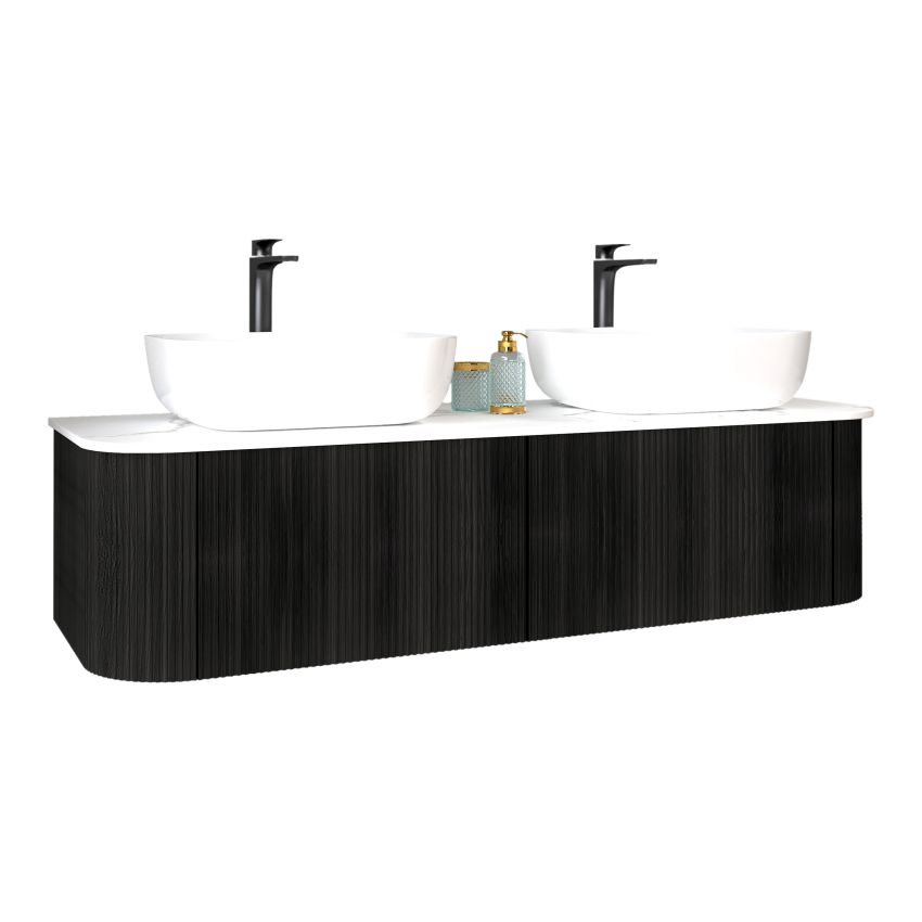 1500mm Bottega Oak Wall Hung Bathroom Vanity with Curved Edge and V-Grooved Design MDF Cabinet Only