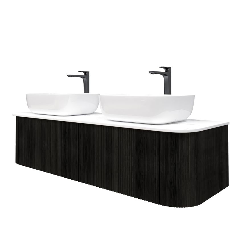 1500mm Bottega Oak Wall Hung Bathroom Vanity with Curved Edge and V-Grooved Design MDF Cabinet Only