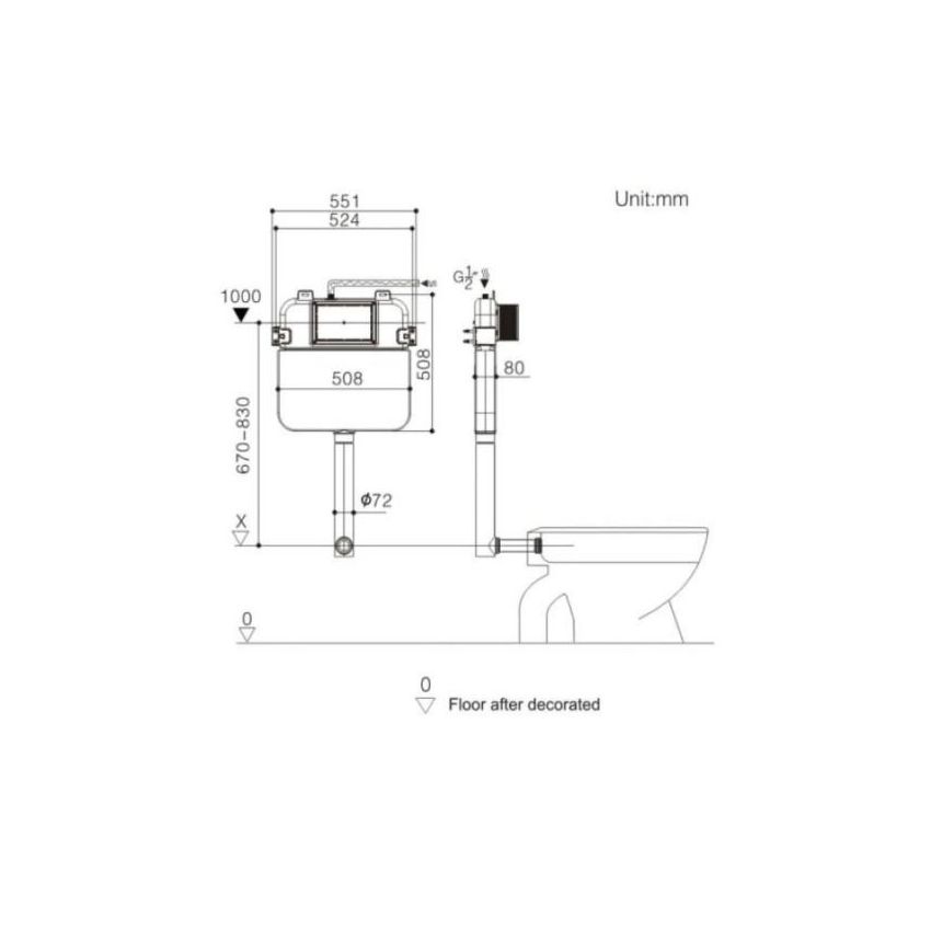Rubine Concealed 80mm Cistern R&T In Wall Cistern for Floor Pan Only