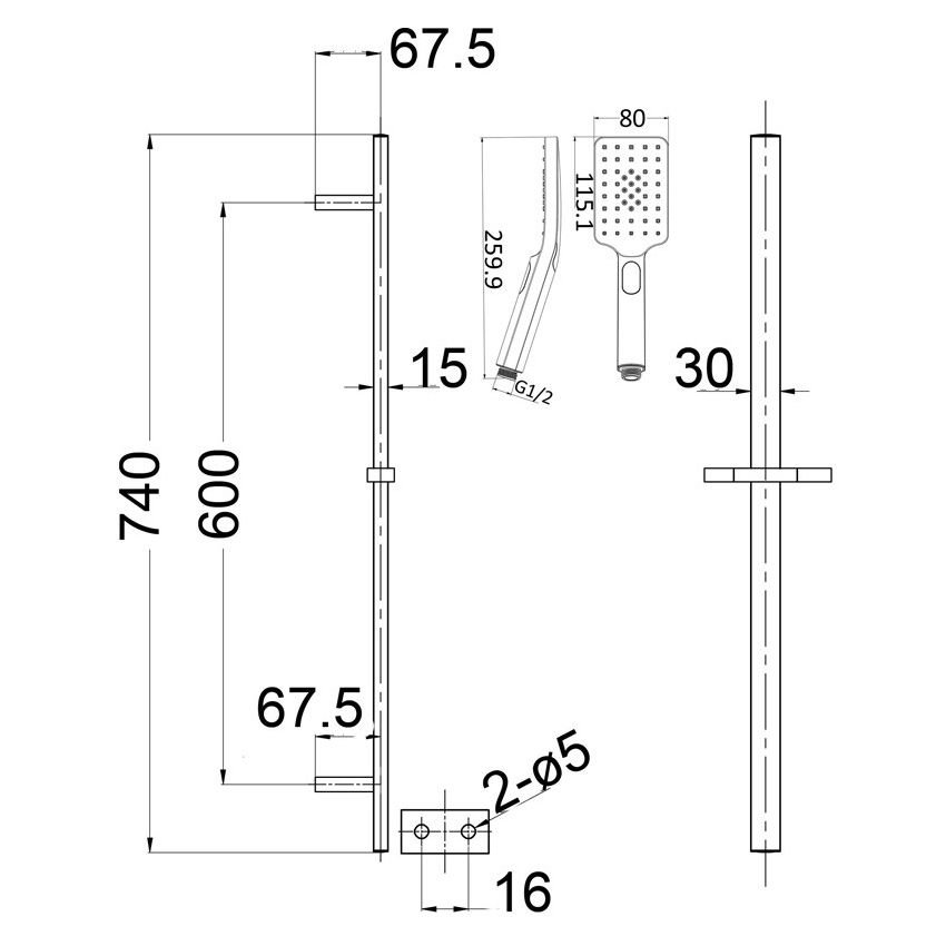 Eden Square Sliding Shower Set Matte Black