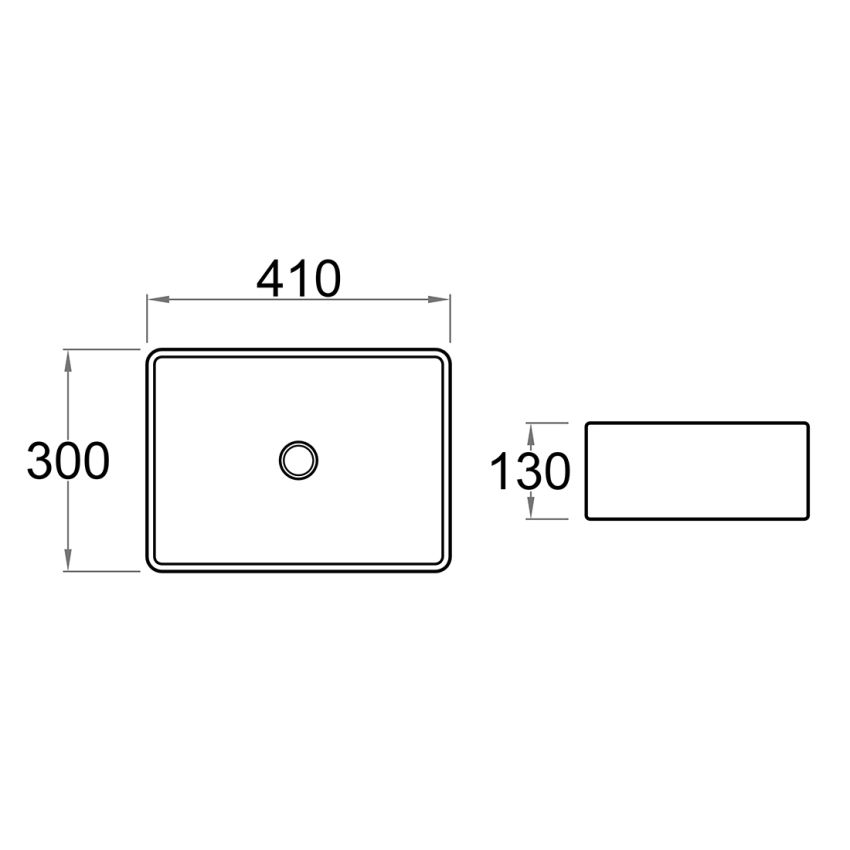 410x300x130mm Rectangle Gloss White Ceramic Above Counter Basin Non-overflow
