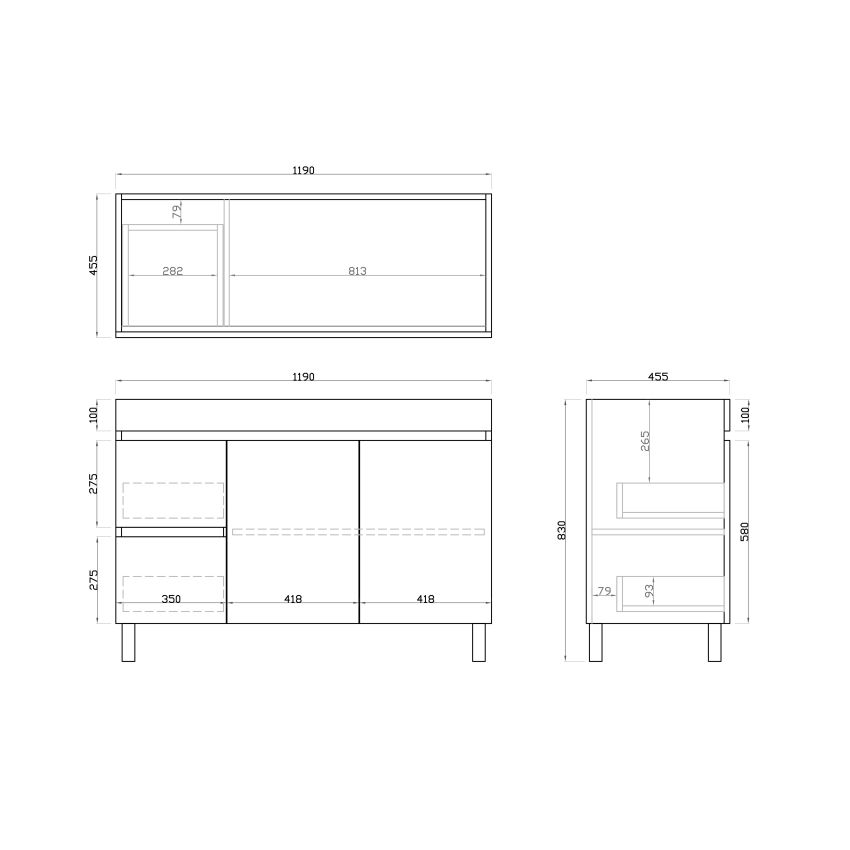 1200MM Dark Grey MDF Bathroom Vanity Left Drawers Free Standing Cabinet Only