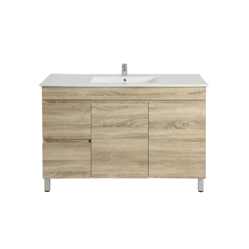 1200MM White Oak MDF Bathroom Vanity Left Drawers Free Standing Cabinet Only