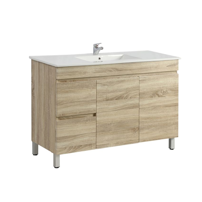 1200MM White Oak MDF Bathroom Vanity Left Drawers Free Standing Cabinet Only
