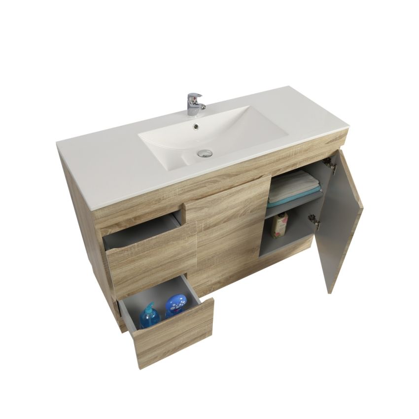 1200MM White Oak MDF Bathroom Vanity Left Drawers Free Standing Cabinet Only