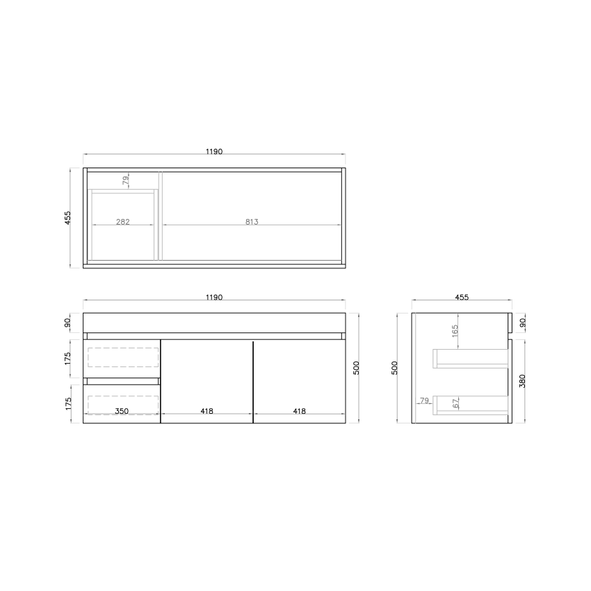 1200MM White Oak MDF Bathroom Vanity Left Drawers Wall Hung Cabinet Only