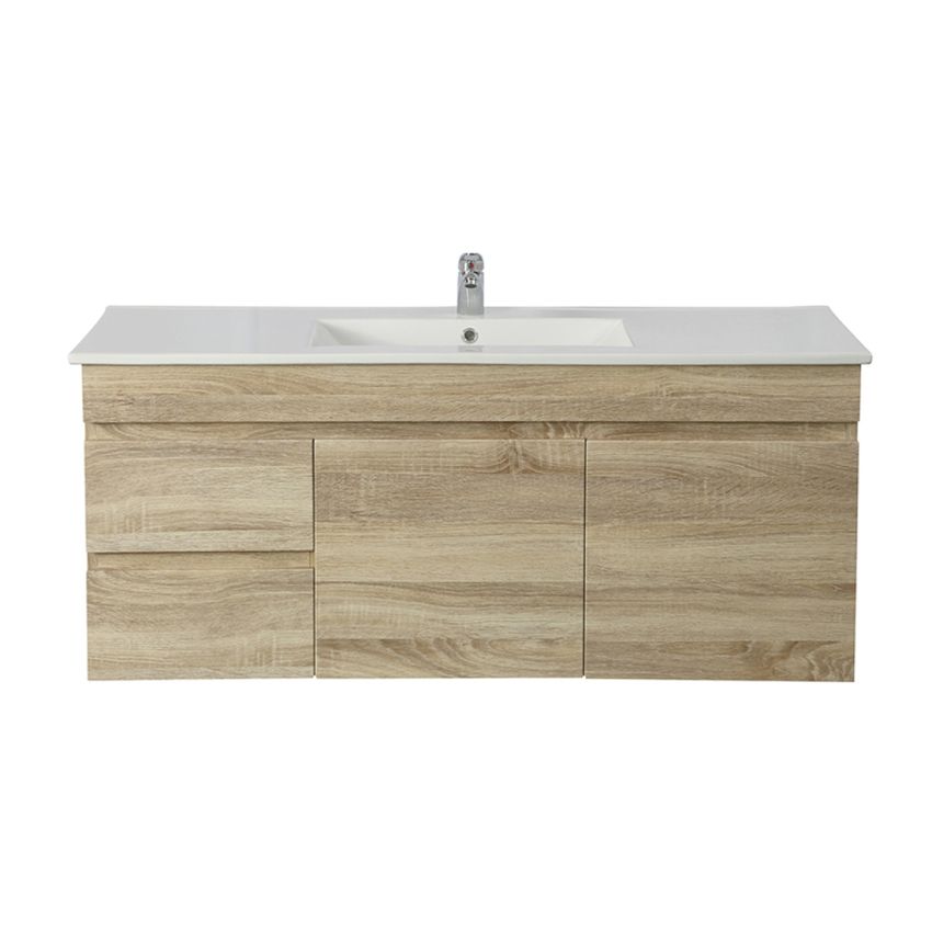 1200MM White Oak MDF Bathroom Vanity Left Drawers Wall Hung Cabinet Only