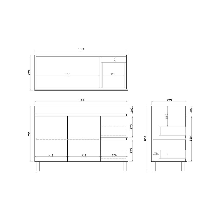 1200MM Dark Oak MDF Bathroom Vanity Right Drawers Free Standing Cabinet Only