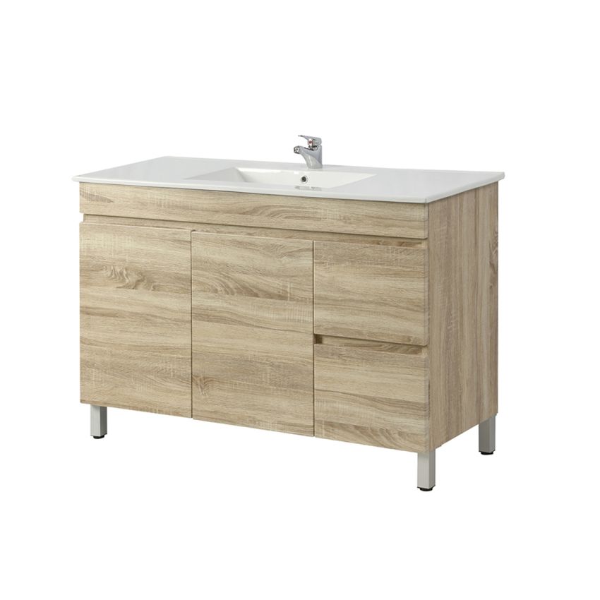 1200MM White Oak MDF Bathroom Vanity Right Drawers Free Standing Cabinet Only