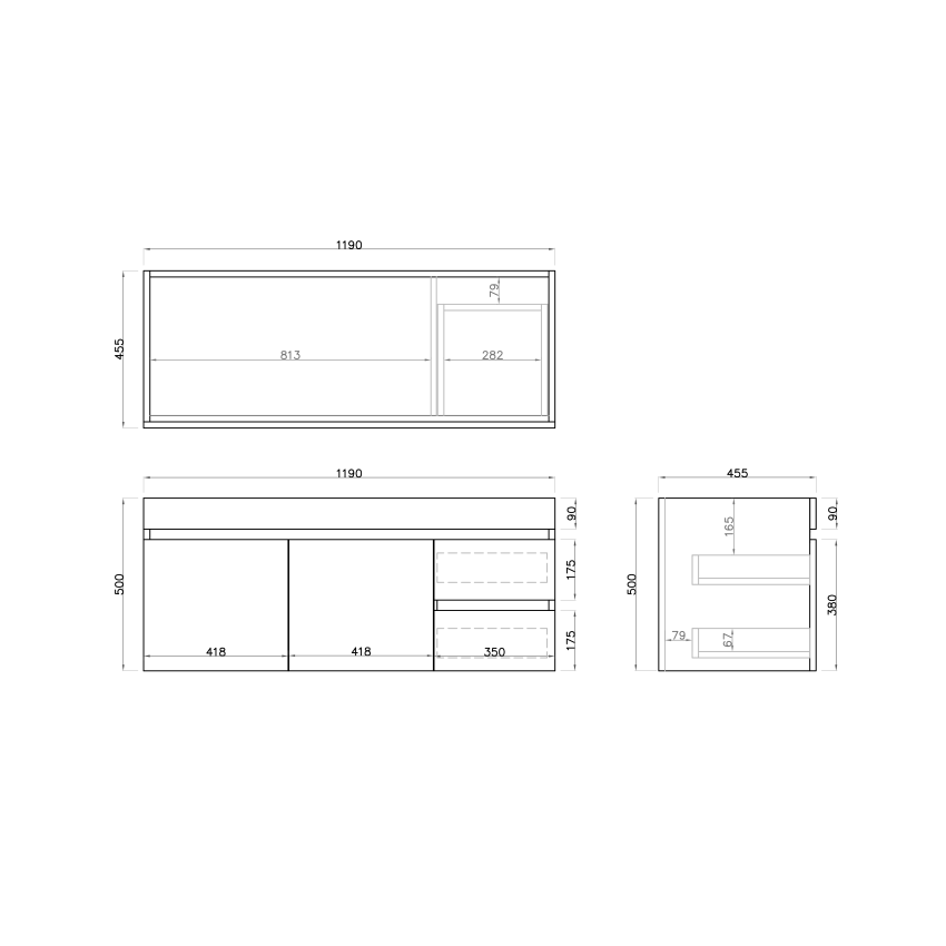 1200MM Dark Grey MDF Bathroom Vanity Right Drawers Wall Hung Cabinet Only