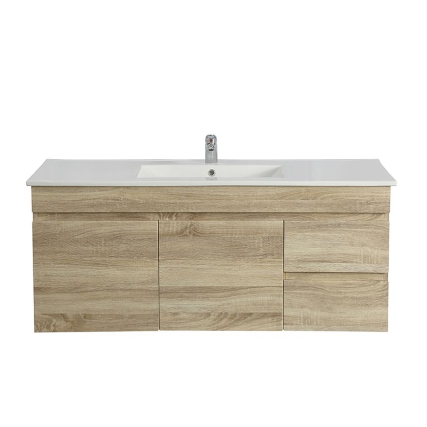 1200MM White Oak MDF Bathroom Vanity Right Drawers Wall Hung Cabinet Only