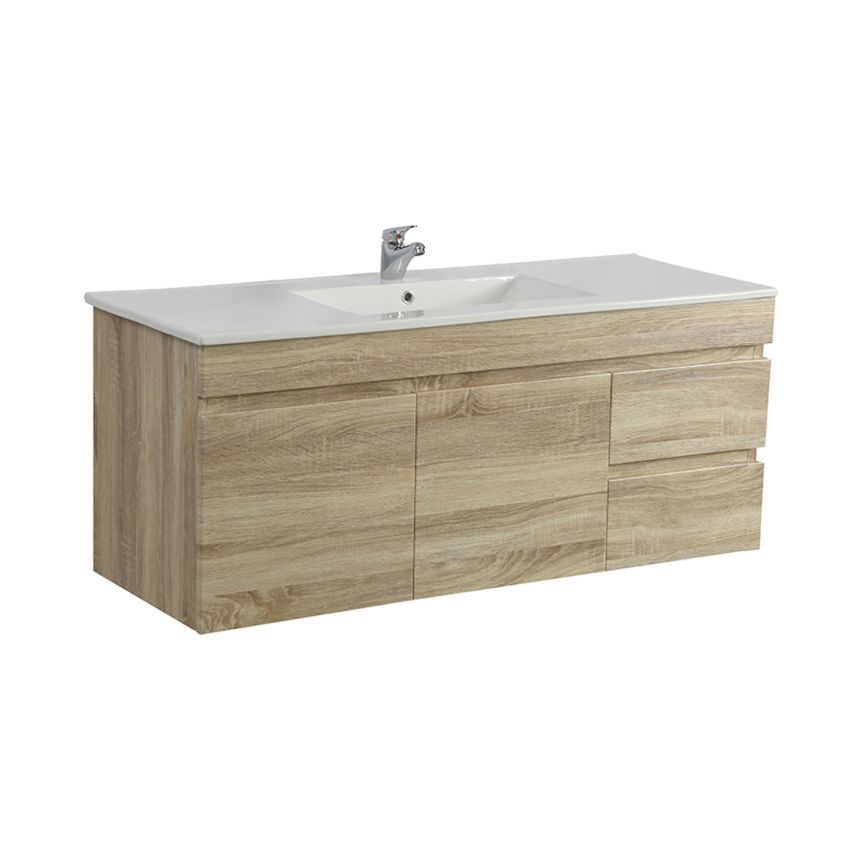 1200MM White Oak MDF Bathroom Vanity Right Drawers Wall Hung Cabinet Only