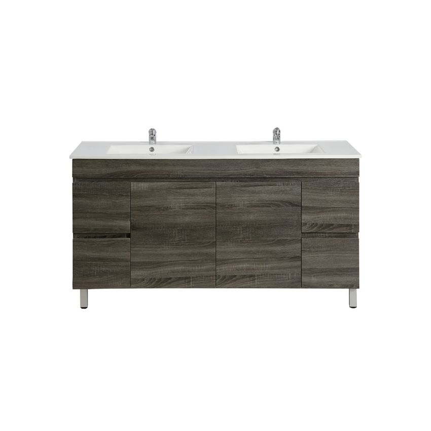 1500MM Dark Grey MDF Bathroom Vanity 4 Side Drawers 2 Middle Doors Free Standing Cabinet Only