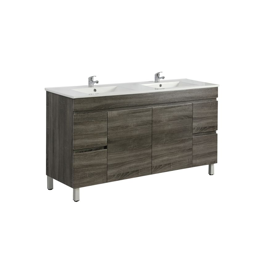 1500MM Dark Grey MDF Bathroom Vanity 4 Side Drawers 2 Middle Doors Free Standing Cabinet Only