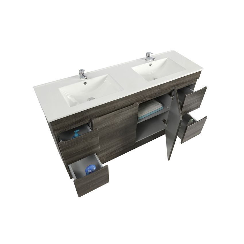 1500MM Dark Grey MDF Bathroom Vanity 4 Side Drawers 2 Middle Doors Free Standing Cabinet Only