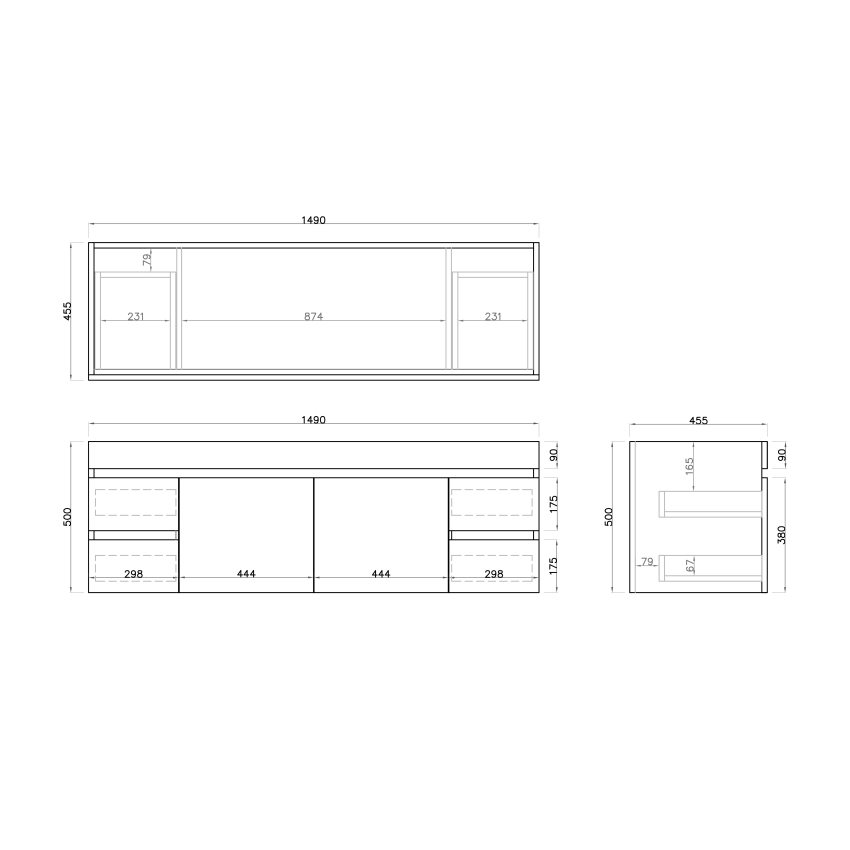 1500MM Dark Grey MDF Bathroom Vanity 4 Side Drawers 2 Middle Doors Wall Hung Cabinet Only