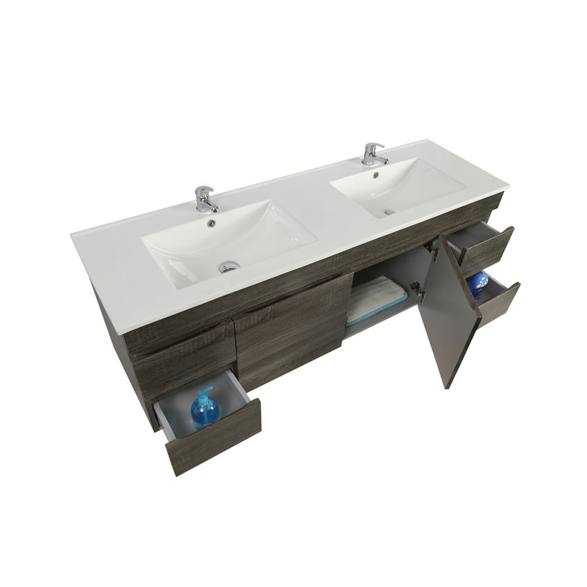 1500MM Dark Grey MDF Bathroom Vanity 4 Side Drawers 2 Middle Doors Wall Hung Cabinet Only