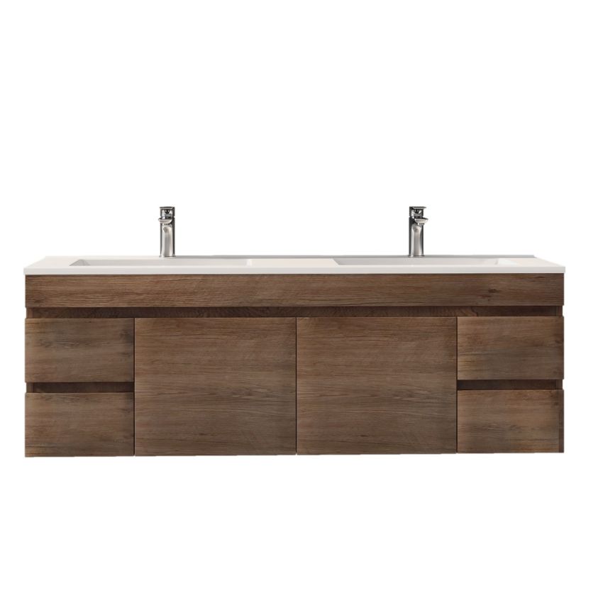 1500MM Dark Oak MDF Bathroom Vanity 4 Side Drawers 2 Middle Doors Wall Hung Cabinet Only