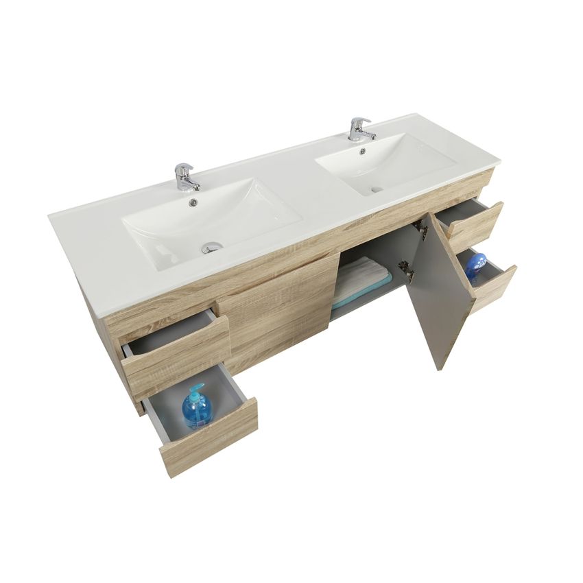 1500MM White Oak MDF Bathroom Vanity 4 Side Drawers 2 Middle Doors Wall Hung Cabinet Only