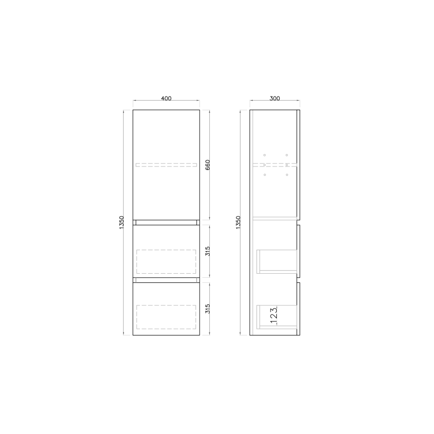 1350MM White Oak MDF Cabinet 2 Drawers 1 Door Wall Hung Tall Boy Tall Storage Cabinet