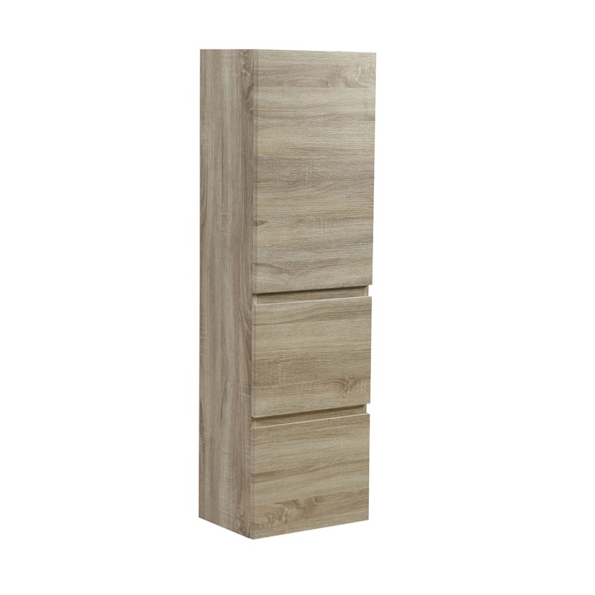 1350MM White Oak MDF Cabinet 2 Drawers 1 Door Wall Hung Tall Boy Tall Storage Cabinet
