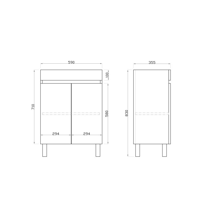 600MM Narrow Dark Grey MDF Bathroom Vanity 2 Doors Free Standing Cabinet Only