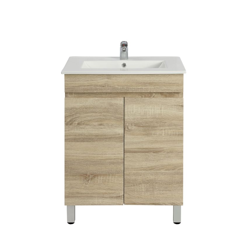 600MM Narrow White Oak MDF Bathroom Vanity 2 Doors Free Standing Cabinet Only