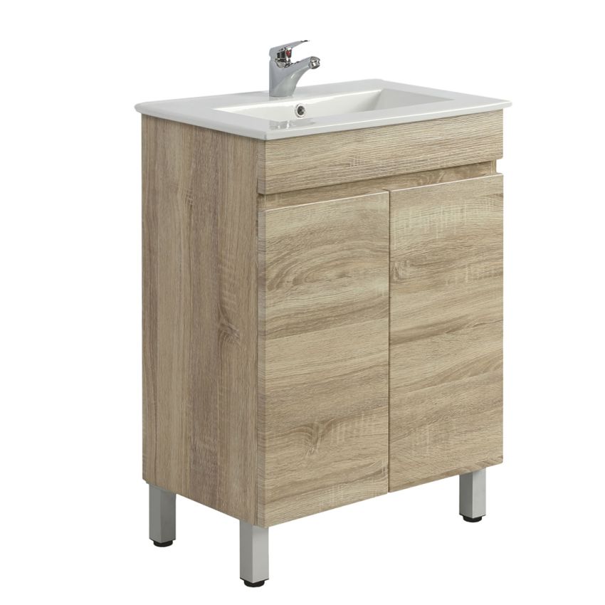 600MM Narrow White Oak MDF Bathroom Vanity 2 Doors Free Standing Cabinet Only