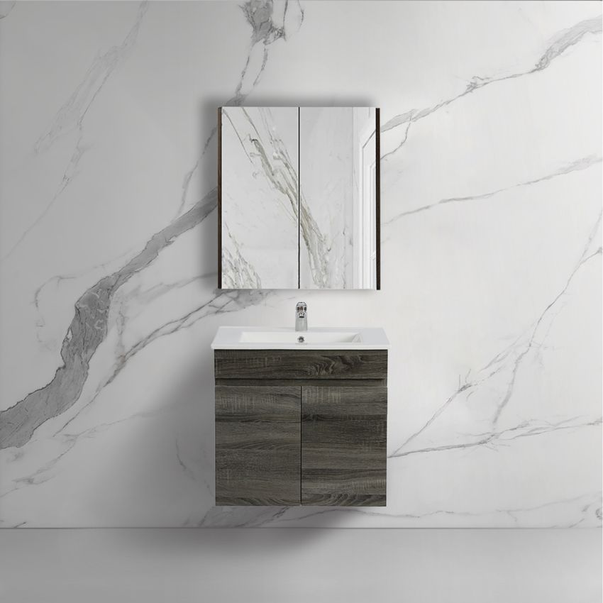 600MM Narrow Dark Grey MDF Bathroom Vanity 2 Doors Wall Hung Cabinet Only