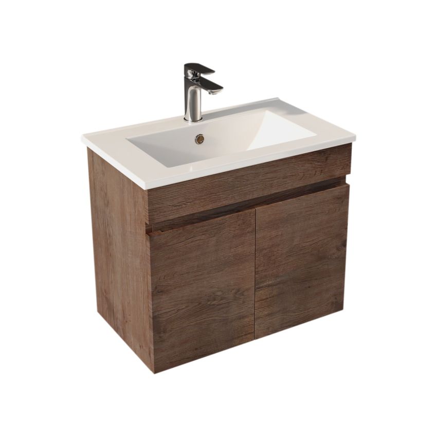 600MM Narrow  Dark Oak MDF Bathroom Vanity 2 Doors Wall Hung Cabinet Only