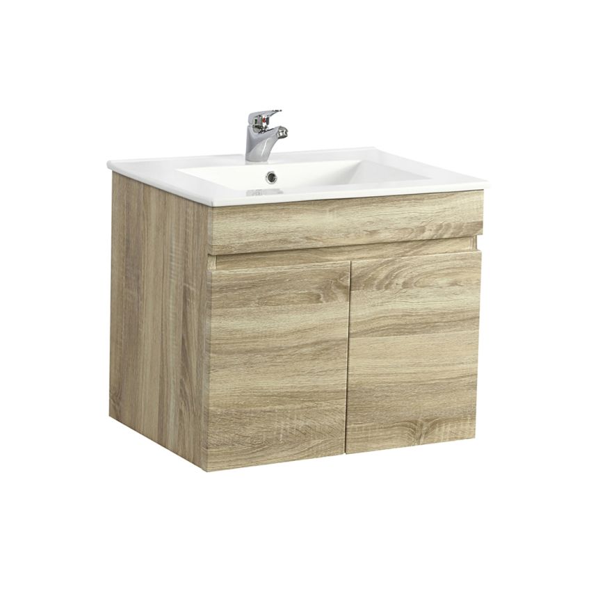 600MM Narrow White Oak MDF Bathroom Vanity 2 Doors Wall Hung Cabinet Only