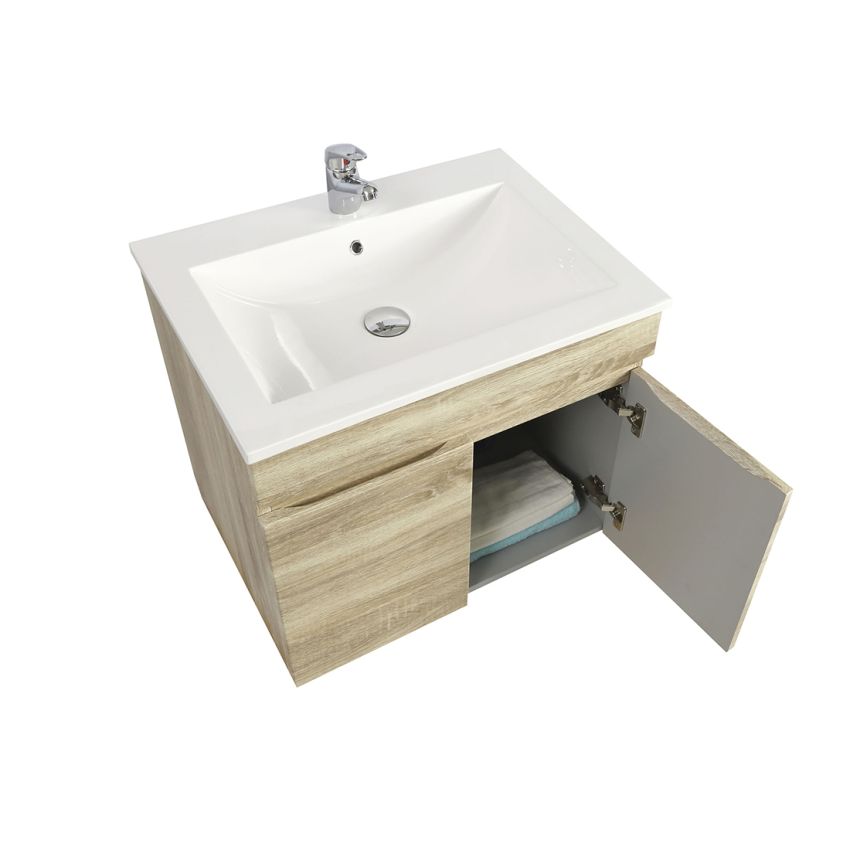 600MM White Oak MDF Bathroom Vanity 2 Doors Wall Hung Cabinet Only