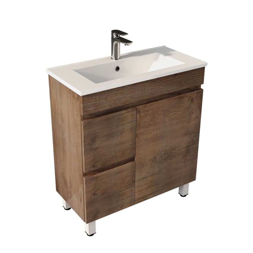 750MM Narrow Slim Dark Oak MDF Bathroom Vanity Left Drawers Free Standing Cabinet Only