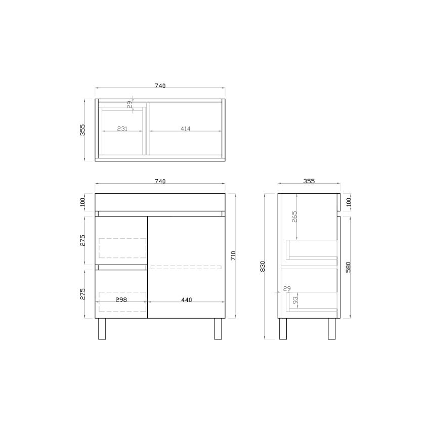 750MM Narrow White Oak MDF Bathroom Vanity Left Drawers Free Standing Cabinet Only
