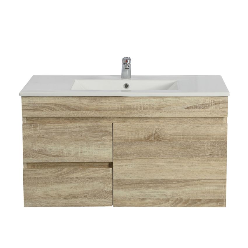 750MM Narrow White Oak MDF Bathroom Vanity Left Drawers Wall Hung Cabinet Only
