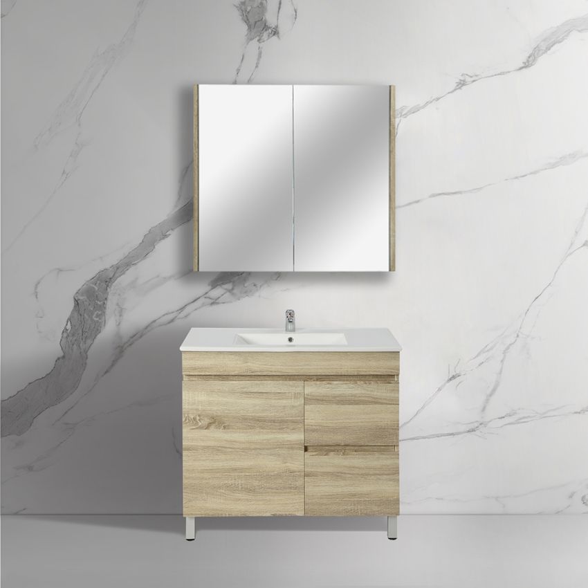 750MM Narrow White Oak MDF Bathroom Vanity Right Drawers Free Standing Cabinet Only