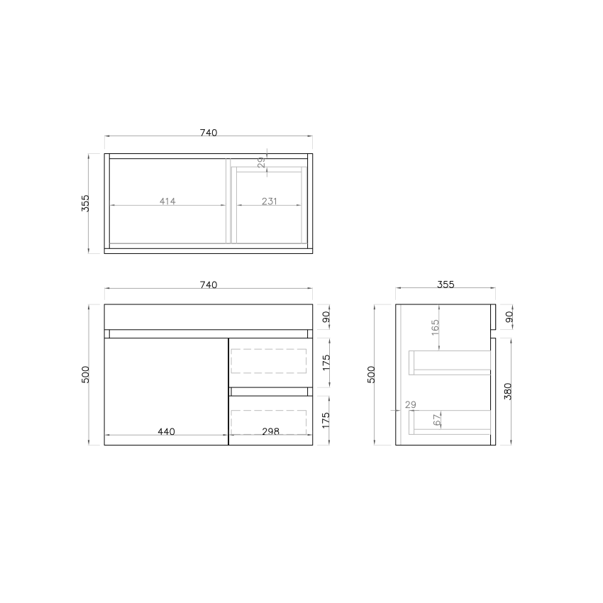 750MM Narrow White Oak MDF Bathroom Vanity Right Drawers Wall Hung Cabinet Only