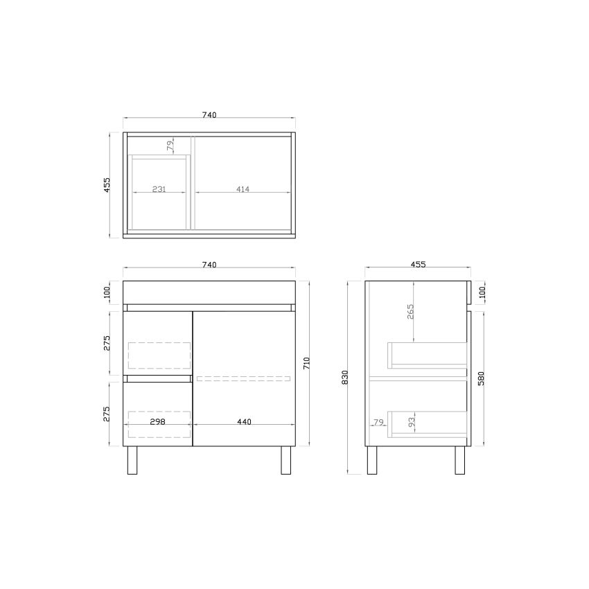 750MM Dark grey MDF Bathroom Vanity Left Drawers Free Standing Cabinet Only