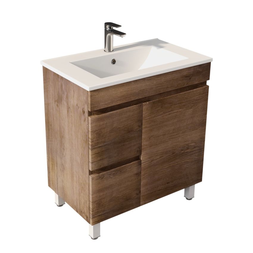 750MM Dark Oak MDF Bathroom Vanity Left Drawers Free Standing Cabinet Only