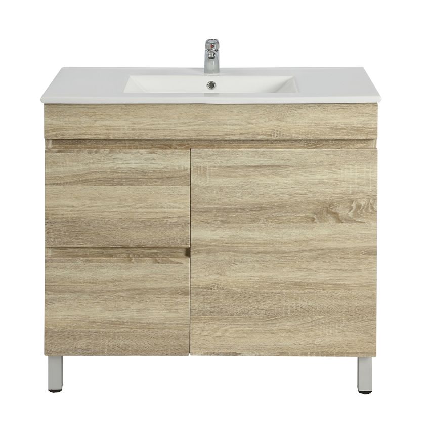 750MM White Oak MDF Bathroom Vanity Left Drawers Free Standing Cabinet Only