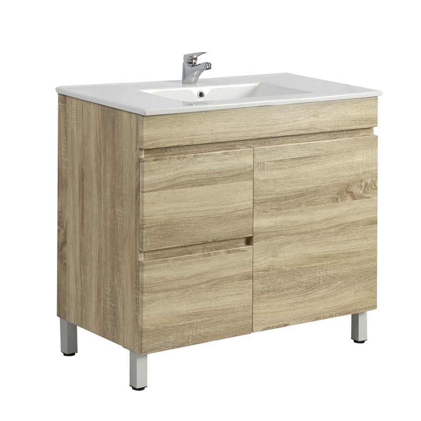 750MM White Oak MDF Bathroom Vanity Left Drawers Free Standing Cabinet Only