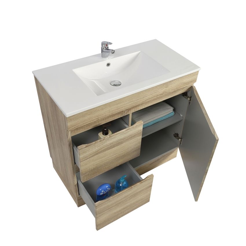 750MM White Oak MDF Bathroom Vanity Left Drawers Free Standing Cabinet Only