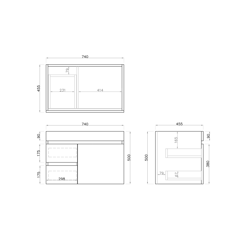 750MM Dark grey MDF Bathroom Vanity Left Drawers Wall Hung Cabinet Only