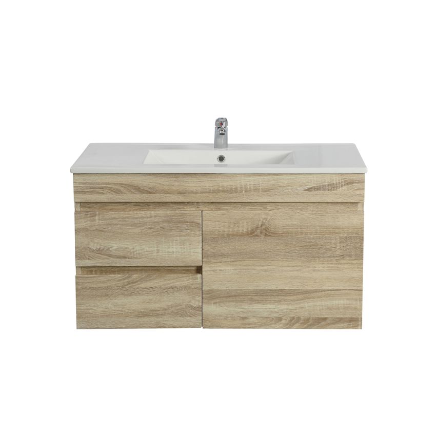 750MM White Oak MDF Bathroom Vanity Left Drawers Wall Hung Cabinet Only